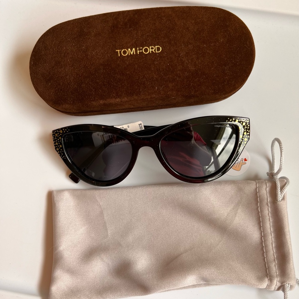 Black Cat-Eye Sunglasses with Gold Accent